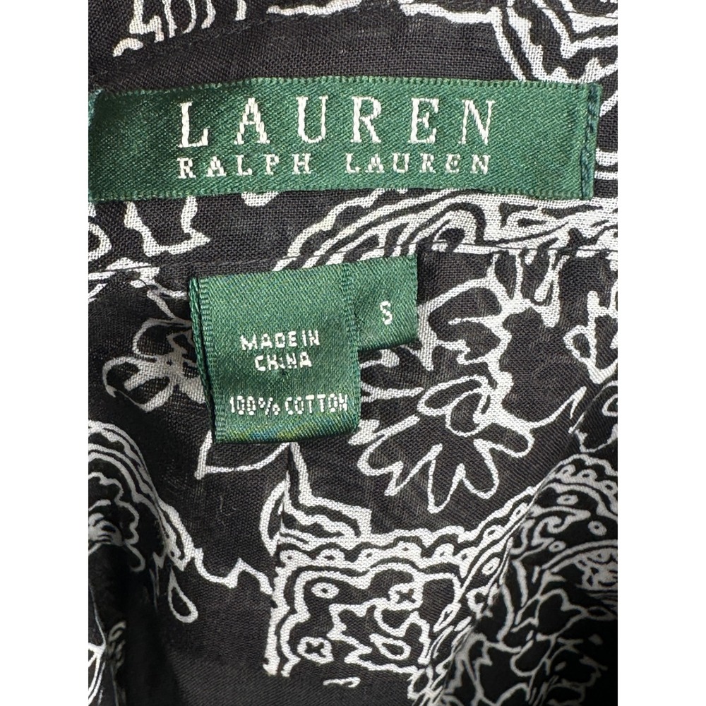 Lauren Ralph Lauren Shirt Small Black White Paisley Cotton Button Long Sleeve - Picture 5 of 6